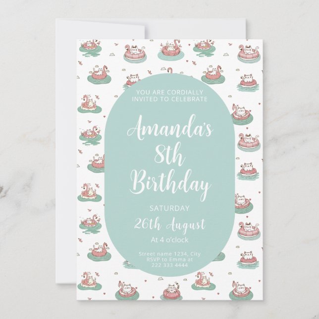 Convite de Aniversário para Pastel Cat - Festa de  (Frente)