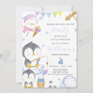 Convite de Aniversário para Pinguim Bonito