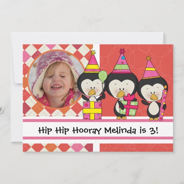 Convite de Aniversário para Pinguins Fotográficos  (Frente)