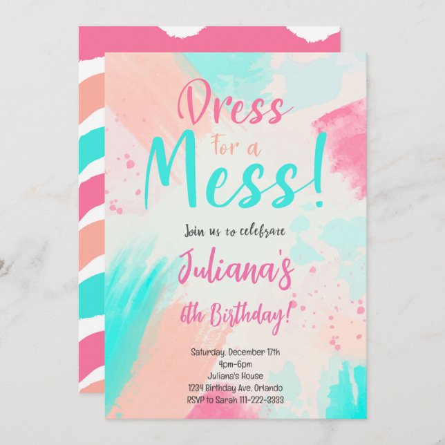 Convite de Aniversário para Pintura de Pastel (Frente/Verso)