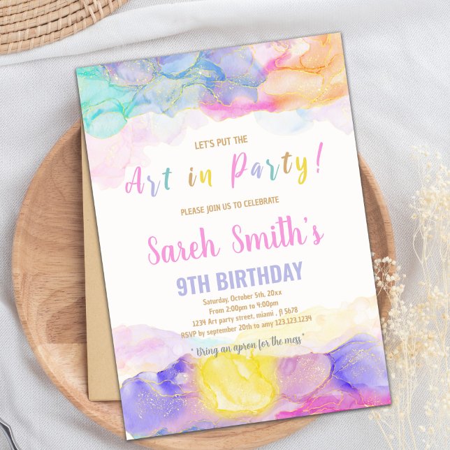Convite de Aniversário para Pintura do Arco-Íris (Rainbow Color Paint Birthday Invitations)