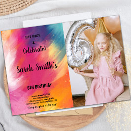 Convite de Aniversário para Pintura Rosa e Púrpura