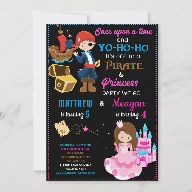Convite de aniversário para Pirate e Princesa (Frente)