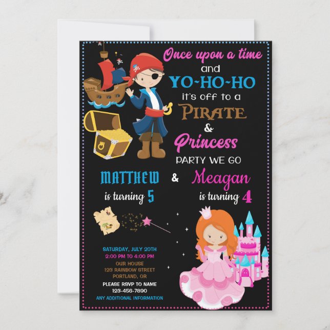 Convite de aniversário para Pirate e Princesa (Frente)
