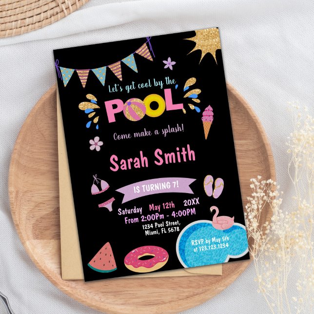 Convite de Aniversário para Piscina de Melancia Ro (Pink Watermelon Pool Birthday Invitations)