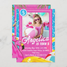 Convite de Aniversário para Piscina de Moda Rosa D