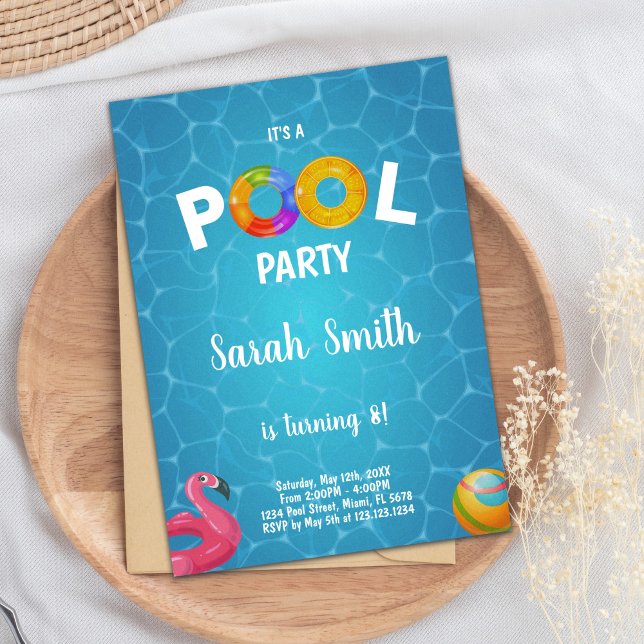 Convite de Aniversário para Piscina Flamingo (Water Flamingo Pool Birthday Invitations)