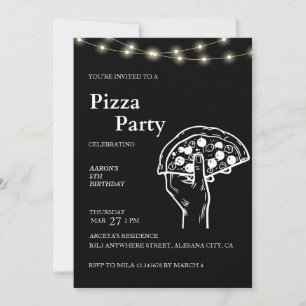 Convite de Aniversário para Pizza Minimalista Negr