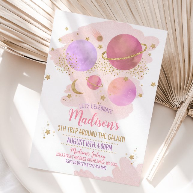 Convite de aniversário para planetas, Galáxia Espa (Outer space girl birthday invitation)