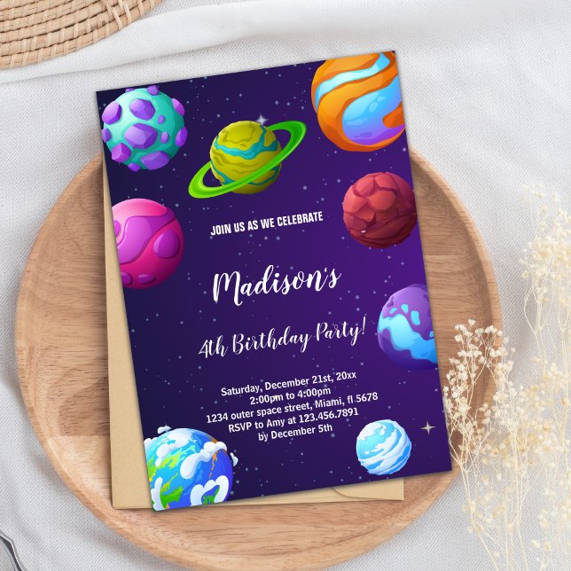 Convite de aniversário para planetas roxos (Purple Planets Birthday Invitations)