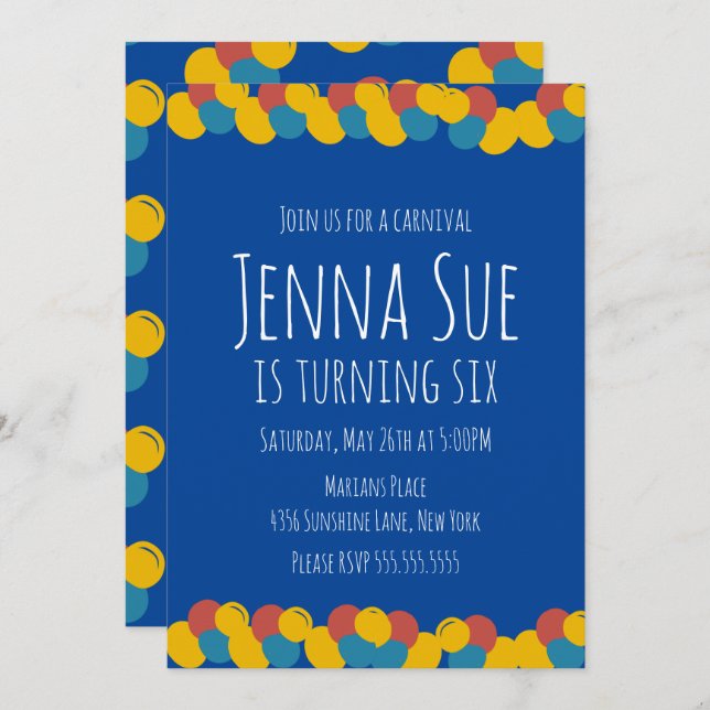 Convite de Aniversário para Pontos de Bola de Boun (Frente/Verso)