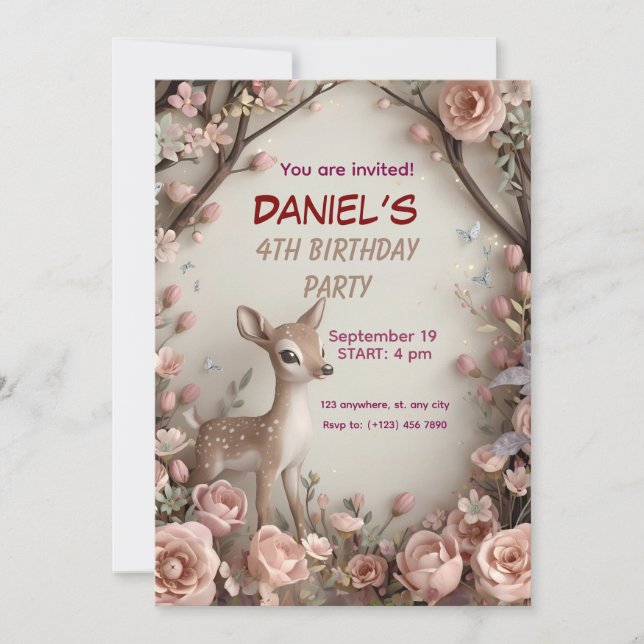 Convite de Aniversário para Porcas de Veado Pequen (Frente)