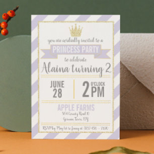 Convite de Aniversário para Princesa Dourada Roxa