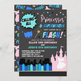 Convite De Aniversário Para Princesa E Super-Herói