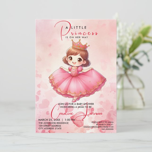 Convite de aniversário para Princesa Rosa (Em pé/Frente)