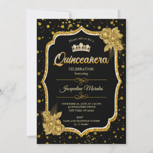 Convite de Aniversário para Quinceañera Dourada e