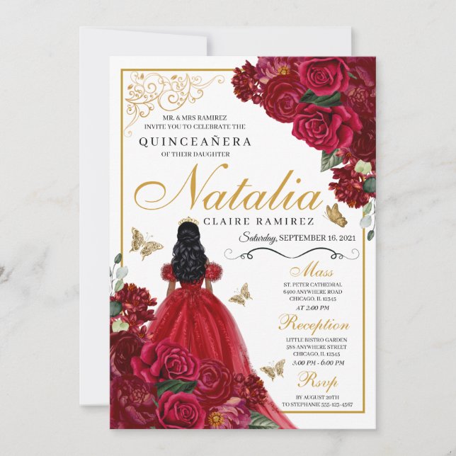 Convite de Aniversário para Quinceanera Floral Ver (Frente)