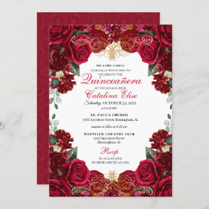 Convite de Aniversário para Quinceanera Floral Ver