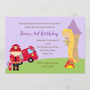Convite de Aniversário para Rapunzel e Bombeiro