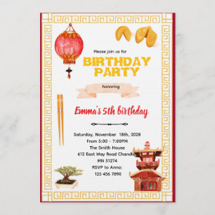 Convite de Aniversário para Restaurante Chinês