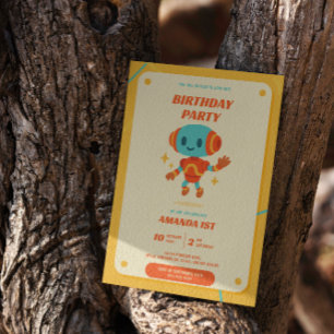 Convite de aniversário para robô retrô