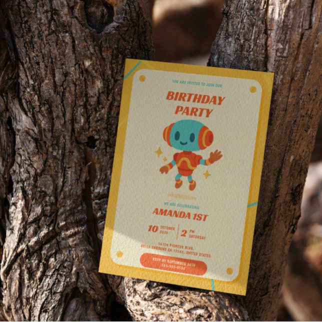 Convite de aniversário para robô retrô (Criador carregado)