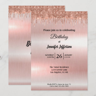 Convite de aniversário para rosa de ouro moderno