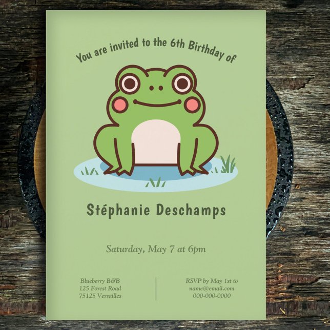 Convite de Aniversário para Sapo Bonito (Cute Frog Birthday Invitation)