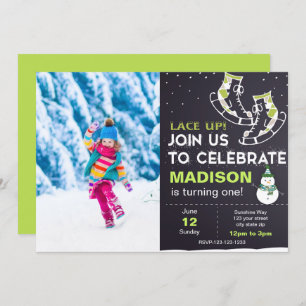 Convite de aniversário para Skate de gelo verde