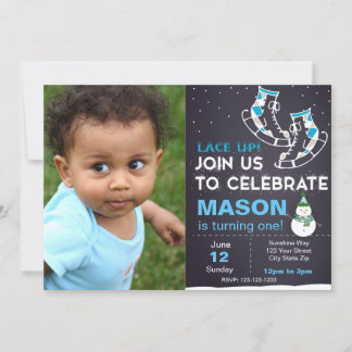 Convite de aniversário para Skates de gelo azuis c