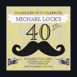 Convite de Aniversário para Solteiro com Bigode Re<br><div class="desc">Celebre com estilo com esses convites de aniversário masculinos retrô e modernos,  apresentando o número impresso em um fundo amarelo texturizado em madeira rústica com um bigode para adicionar à diversão. Não é apenas para aniversário,  ótimo também para uma despedida de solteiro!</div>