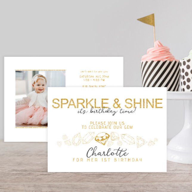 Convite de aniversário para Sparkle e Gem Shine (Gem Birthday Party Invitation)