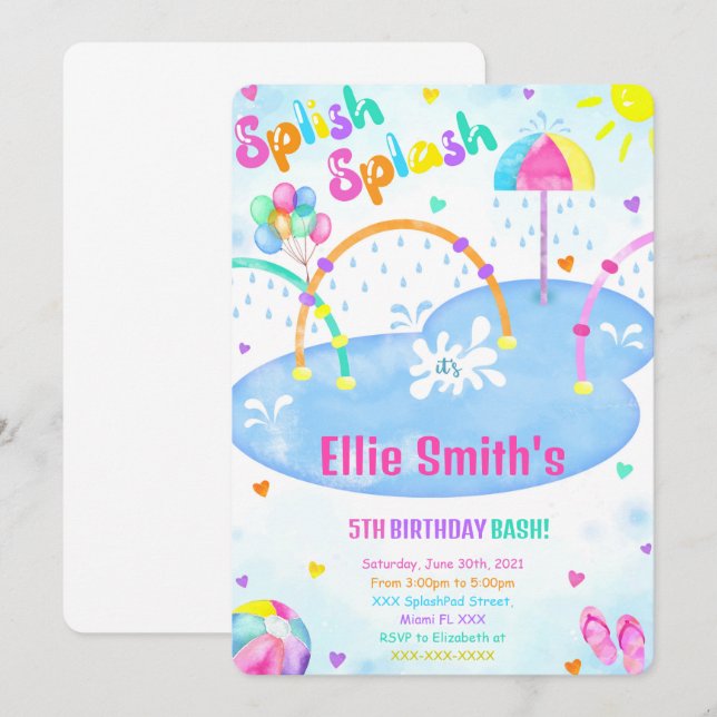 Convite de Aniversário para Splash Pad (Frente/Verso)
