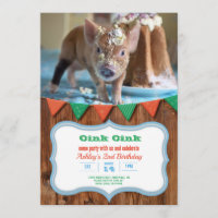 Convite de aniversário para suínos e bolos