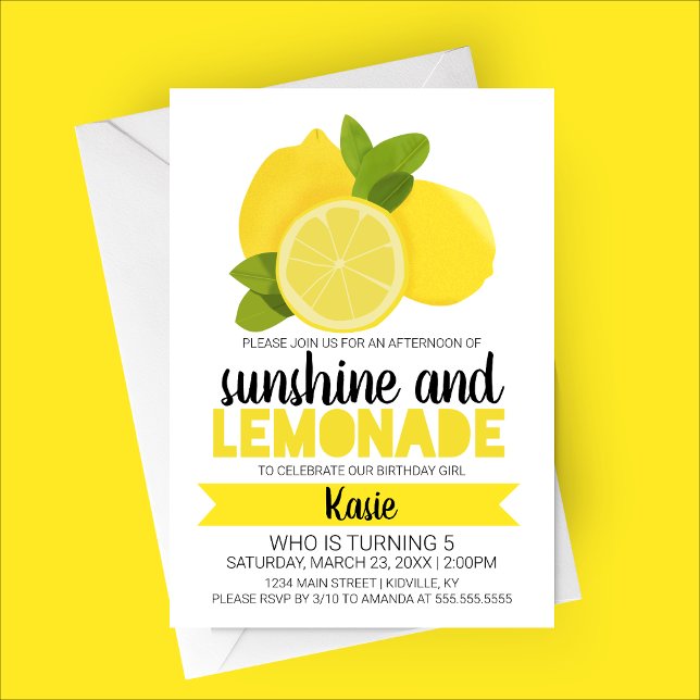 Convite de Aniversário para Sunshine e Lemonade (Sunshine and Lemonade | Citrus Fruit | Child's Summer Birthday Party Invitation)