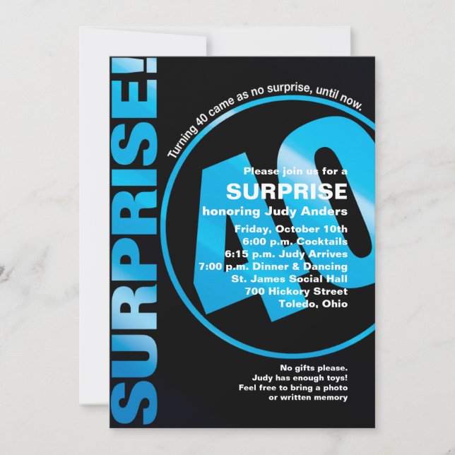 Convite de aniversário para surpresa - Blue 40th (Frente)