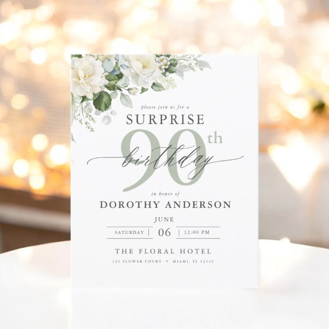 Convite de Aniversário para Surpresa Floral Verde  (Criador carregado)