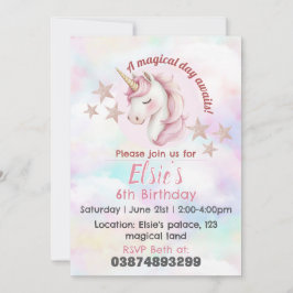 Convite de aniversário para tema de unicórnio