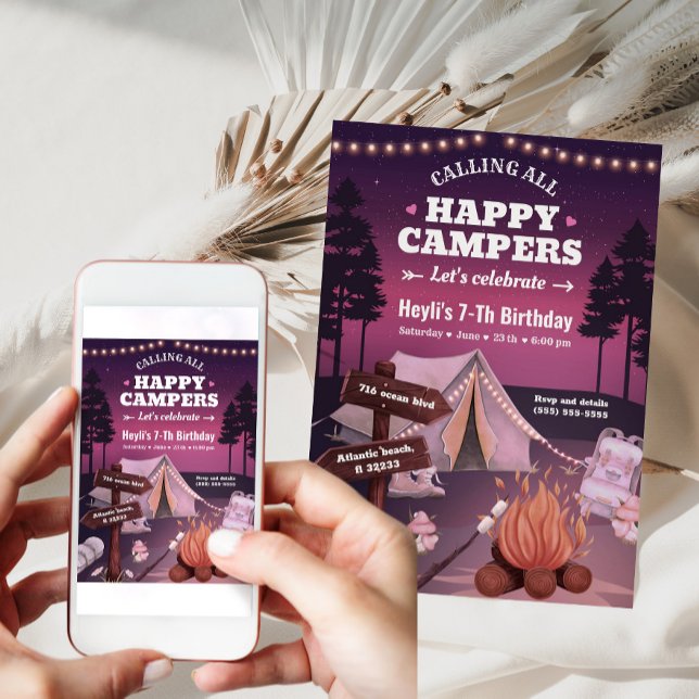 Convite de aniversário para Tent Bonfire Girl (Criador carregado)