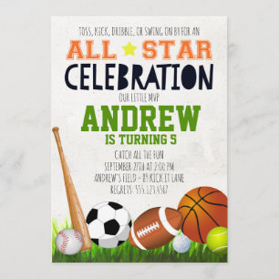 Convite de aniversário para todos os esportes est