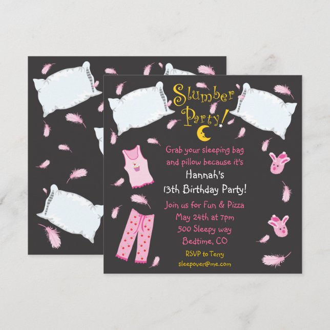 Convite de Aniversário para Travesseiro de Festa d (Frente/Verso)