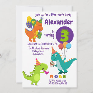 Convite de Aniversário para Três Anos do Dinossaur