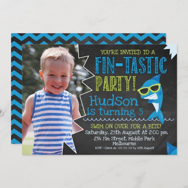 Convite de Aniversário para Tubarões Fotográficos  (Frente/Verso)