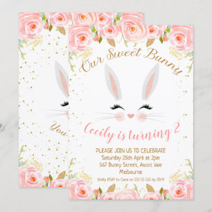 Convite de Aniversário para Um Coelhinho Floral Co