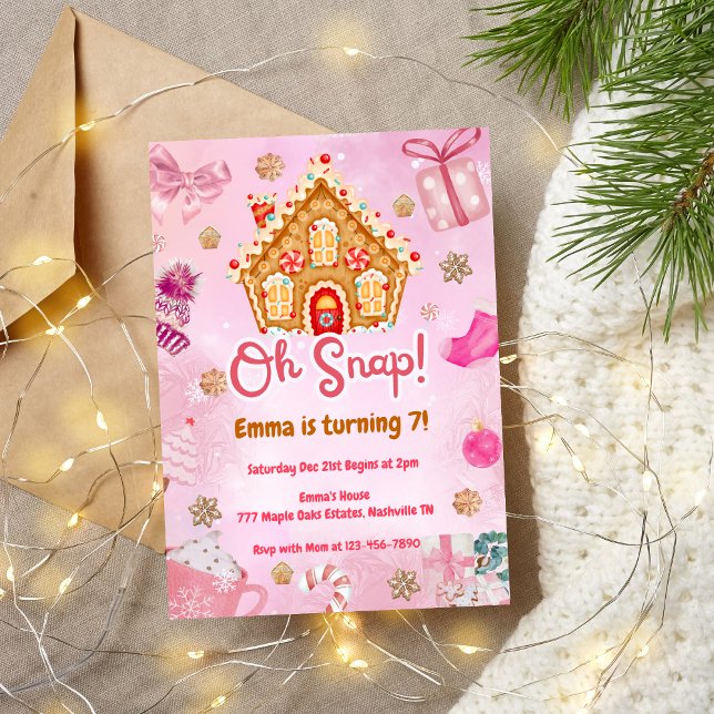 Convite de aniversário para uma casa de pão rosa (Criador carregado)