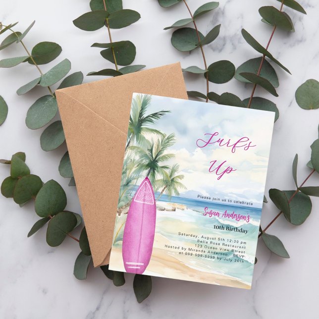 Convite de aniversário para uma garota de surfe na (Criador carregado)