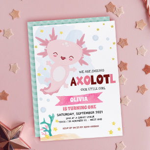 Convite de aniversário para uma menina Axolotl ros