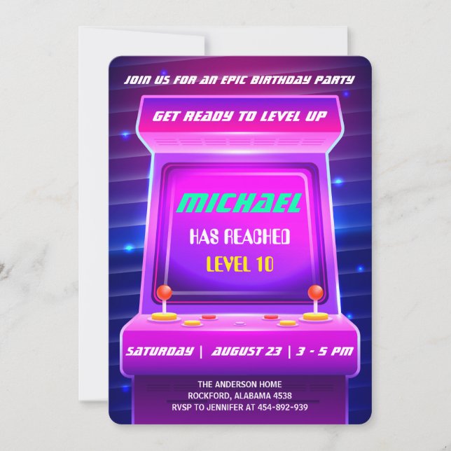 Convite de Aniversário para Videos games Retro dos (Frente)