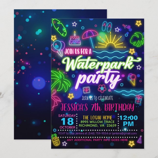 Convite de Aniversário para Waterpark (Frente/Verso)