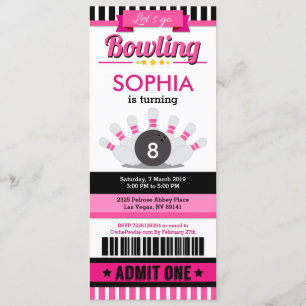 Convite de aniversário Pass Boliche Rosa